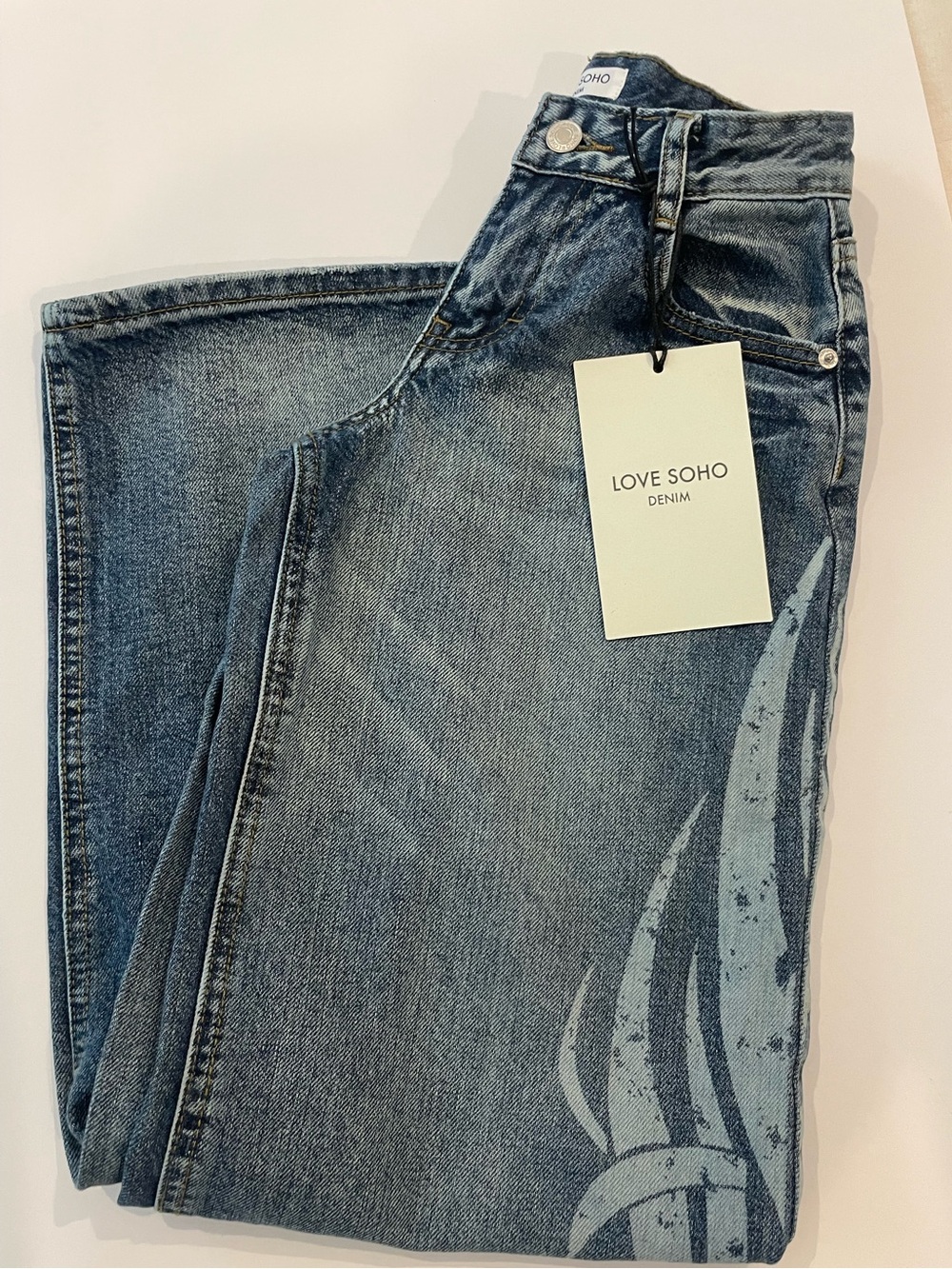 Love Soho NWT Wide Leg Tribal Graphic Jeans Size 00 Y2K